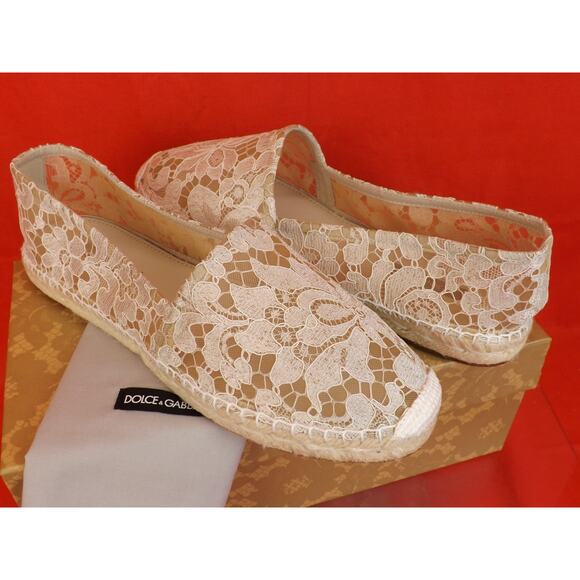 NIB DOLCE & GABBANA OFF WHITE ICE FLORAL PRINT LACE ESPADRILLE FLATS 40 $ 545 - Picture 4 of 12
